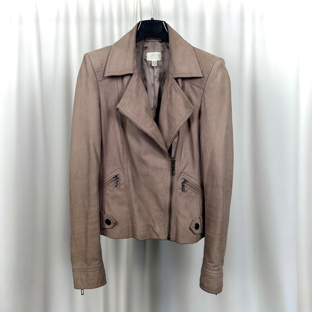Vintage 2000's Esprit Paradiso Soft Grey Mauve Suede Leather Biker Jacket XS/S